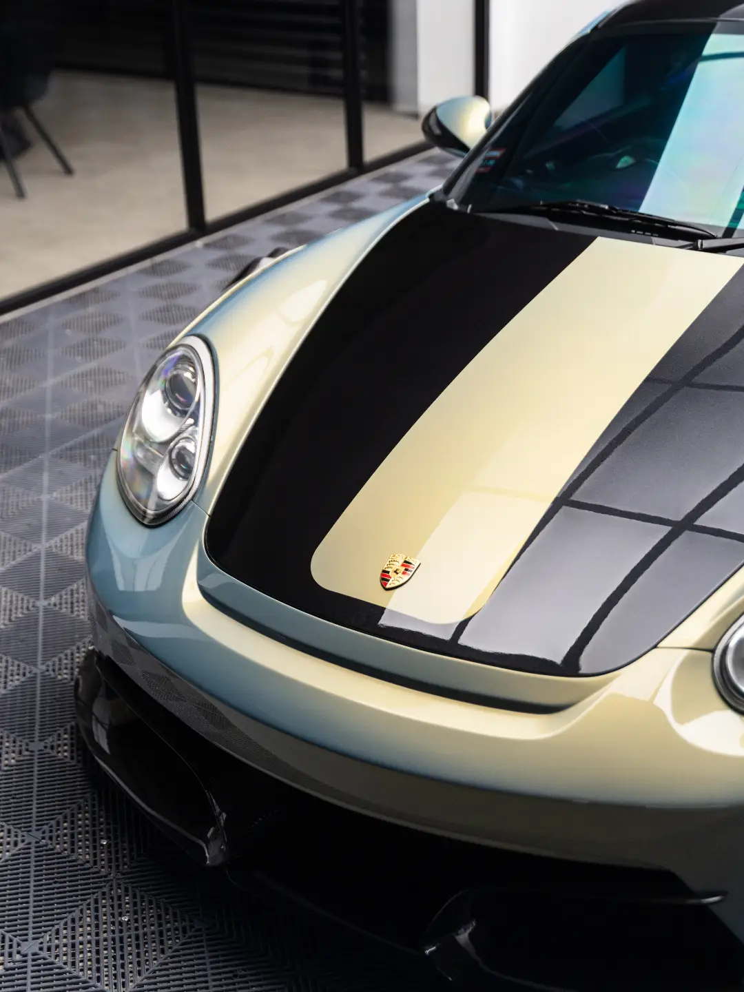 Close view of an automotive finish and its reflections.